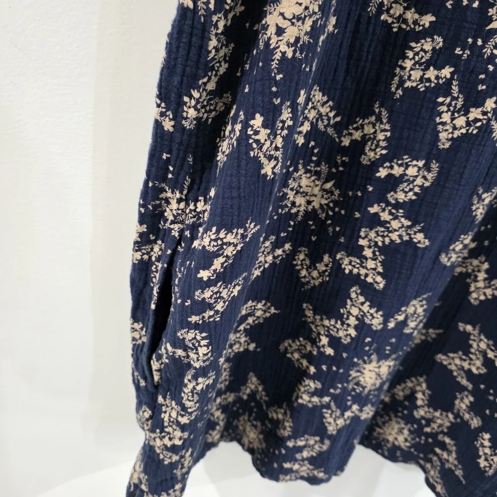 Wonderly Womens Floral Gauze‎ Shirt Dress Size Large Blue Cottage Coastal Euro